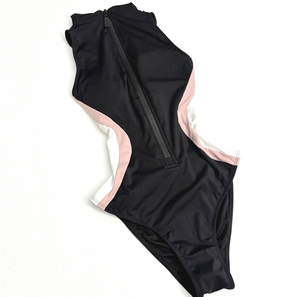 TA3 Swimsuit One Piece Zipped High Neck Sculpting Small Black Pink White